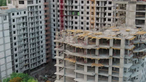 Aerial view big construction crane, close up. Stock Footage 132808375