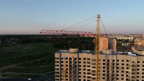Aerial view big construction crane, close up. Construction crane on a building Stock Footage 151729798