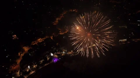 Aerial view on the big fireworks Stock Footage 48681250