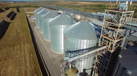 Aerial view of big grain elevators Stock Footage 55810740