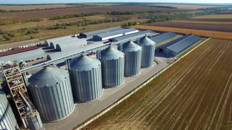 Aerial view of big grain elevators Stock Footage 55811404