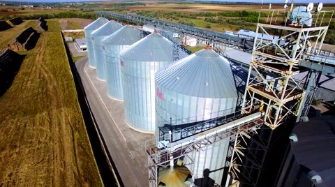 Aerial view of big grain elevators Stock Footage 60700352
