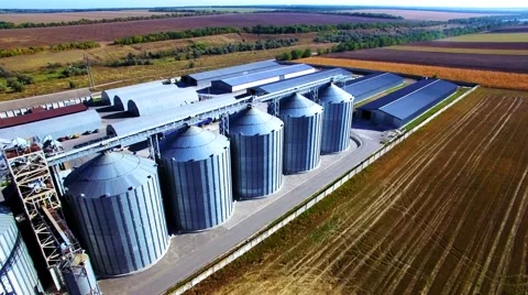 Aerial view of big grain elevators Stock Footage 60700406