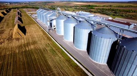 Aerial view of big grain elevators Stock Footage 60700483