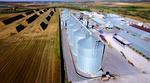Aerial view of big grain elevators Stock Footage 60700853