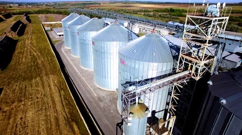 Aerial view of big grain elevators Stock Footage 60701071