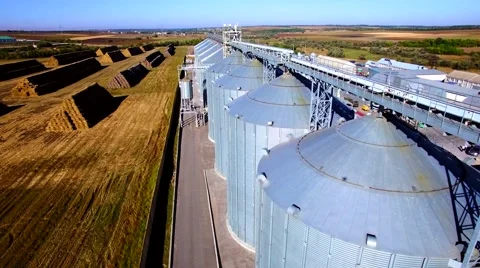 Aerial view of big grain elevators Stock Footage 60701295