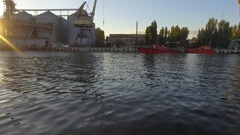 Aerial view of big grain elevators on the sea Video stock 74790309