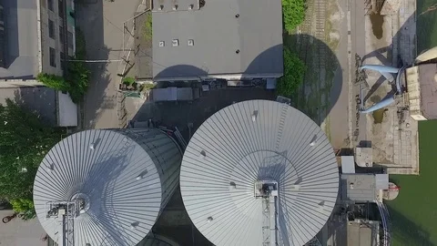 Aerial view of big grain elevators on the sea Video stock 74790555