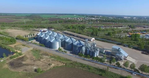 Aerial View Of Big Grain Elevators Stock Footage 77116461