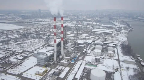 Aerial view of big heating plant in Belgrade. Stock Footage 46681266