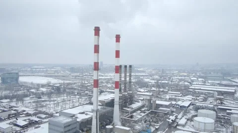 Aerial view of big heating plant in Belgrade. Stock Footage 46681669