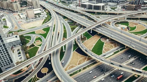 Aerial view on big highway interchange with traffic in Dubai, UAE Video stock 94530269
