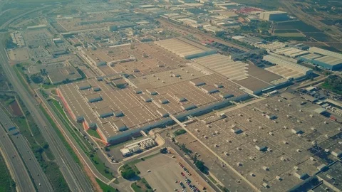 Aerial view of a big industrial complex. Car factory Stock Footage 97290002