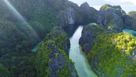 Aerial view of big lagoon on miniloc island in el nido philippines Stock Footage 342575520