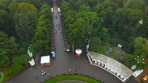 Aerial view of the big main square of the park. Square of the park with a Stock Footage 93817894