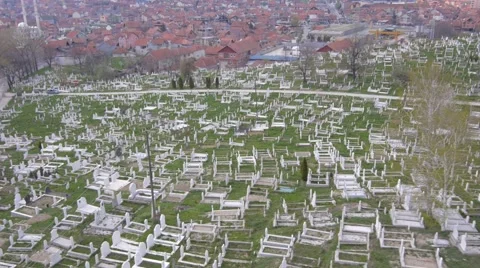 Aerial view of big Muslims graveyard Stock Footage 48436500