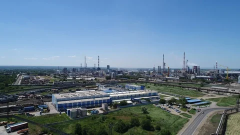 Aerial view of a big production complex in summer day. Stock-Footage 90799404