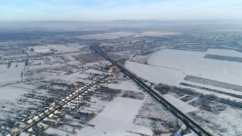 Aerial view: Big queue of trucks. Truck sump. Long queues at the customs. HD Видео 104618349