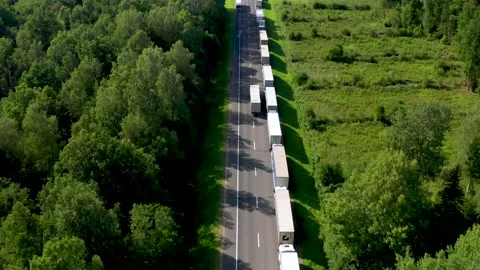 Aerial view: Big queue of trucks. Stock Footage 136036731