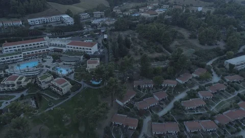 Aerial view. Big resort complex located by the coast of Mediterranean Sea. 4K Video stock 116982920