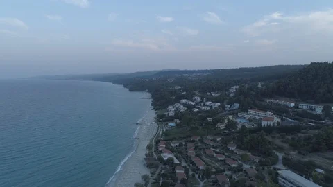 Aerial view. Big resort complex located by the coast of Mediterranean Sea. 4K Stock Footage 116982945