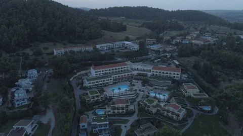 Aerial view. Big resort complex located by the coast of Mediterranean Sea. 4K Stock Footage 116982954
