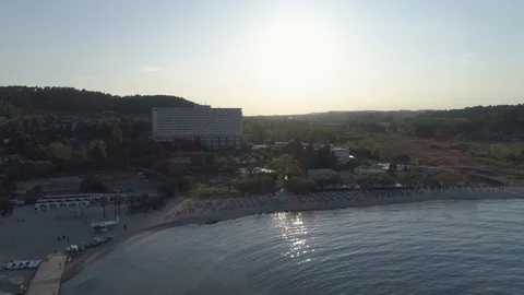 Aerial view. Big resort complex located by the coast of Mediterranean Sea. 4K Stock Footage 116983095