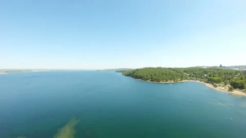 Aerial view of a big river. Drone flies forward Stock Footage 103031822