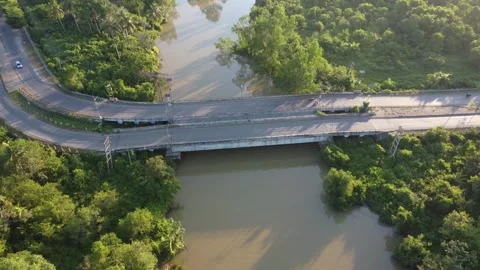 Aerial view of the big river in the evening with brown river water Stock Footage 247941099