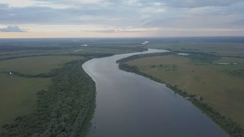Aerial view on the big russian plain Oka river 動画素材 93605135
