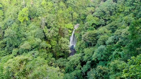 Aerial view of a big waterfall called Sendang Gile, Lombok Stock Footage 93728532