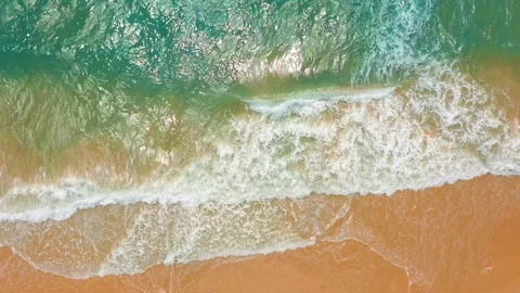Aerial view. Big Waves rolling on coast ocean, breaking waves, shoreline. Stock Footage 109465298