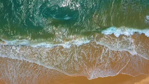 Aerial view. Big Waves rolling on coast ocean, breaking waves, shoreline. Stock Footage 118857001