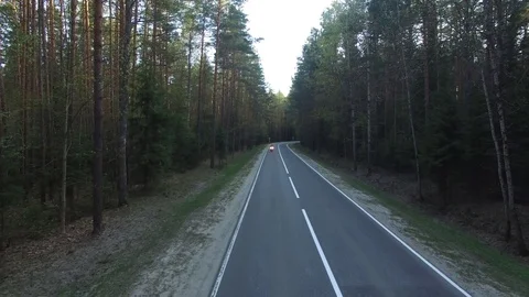 Aerial view of a biker riding a forest road, shot drone Stock Footage 107657068