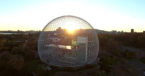 Aerial view of the Biosphere Montreal. Canada. Shot in 4K. Stock Footage