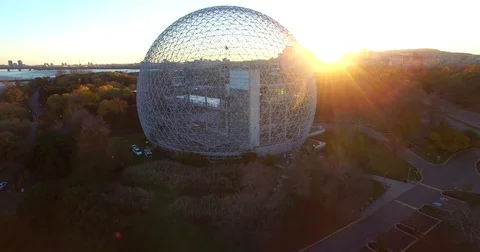 Aerial view of the Biosphere in Montreal. Canada. Shot in 4K. Stock Footage