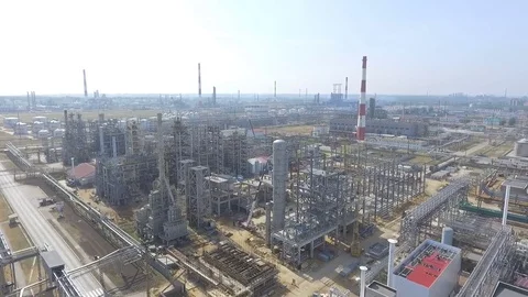 Aerial View. bird eye view. Oil industry. Biulding of oil terminal and storage o Stock Footage