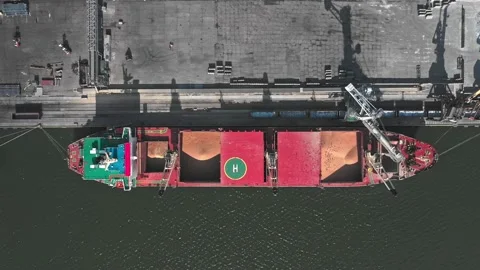Aerial view of a bird's-eye view of a cargo ship for transporting grain and bulk Stock Footage 155110853