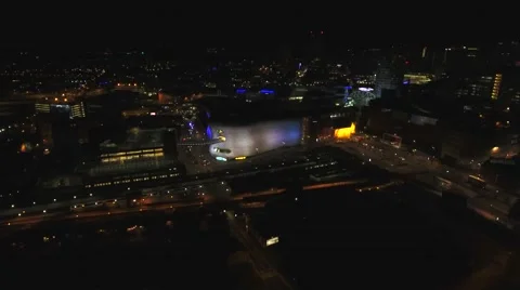 Aerial view of Birmingham city centre, UK at night. Stock Footage