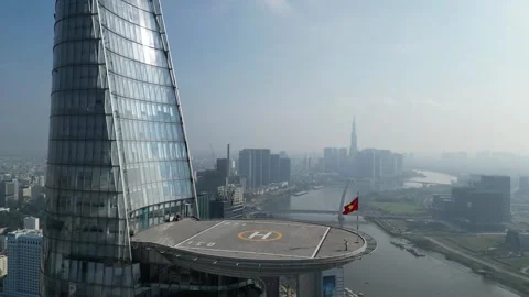 Aerial View of Bitexco Financial Tower in Ho Chi Minh City, Vietnam Stock Footage 335578657