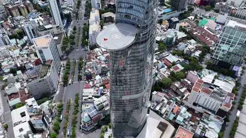 Aerial view of Bitexco financial tower in Ho Chi Minh city, Saigon, Vietnam. Stock Footage 345310497