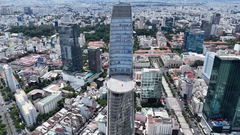 Aerial view of Bitexco financial tower in Ho Chi Minh city, Saigon, Vietnam. Stock Footage 345310515