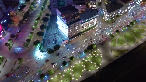 Aerial view of Bitexco Tower, buildings, roads, Thu Thiem 2 bridge and Saigon Stock Footage 201922113