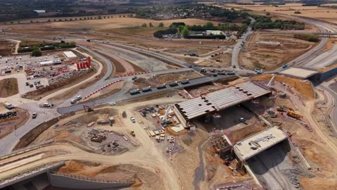 Aerial view of Black Cat Roundabout construction, United Kingdom. Stock Footage 346610348