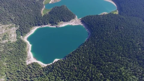 Aerial view of Black Lake in Durmitor, Montenegro Stock Footage