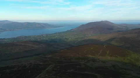 Aerial View from Black Mountain, Cooley Mountains, County Louth, Ireland Stock Footage 313481565
