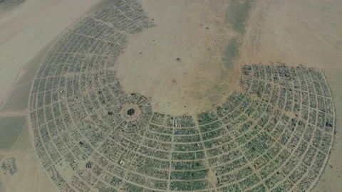 Aerial view of Black Rock City often abbreviated to BRC 4k animation Stock Footage 158871053