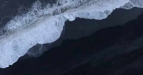 Aerial view of black sand beach in Iceland Stock Footage