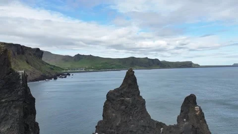 Aerial view of black sand beach and coastline Video stock 249200430
